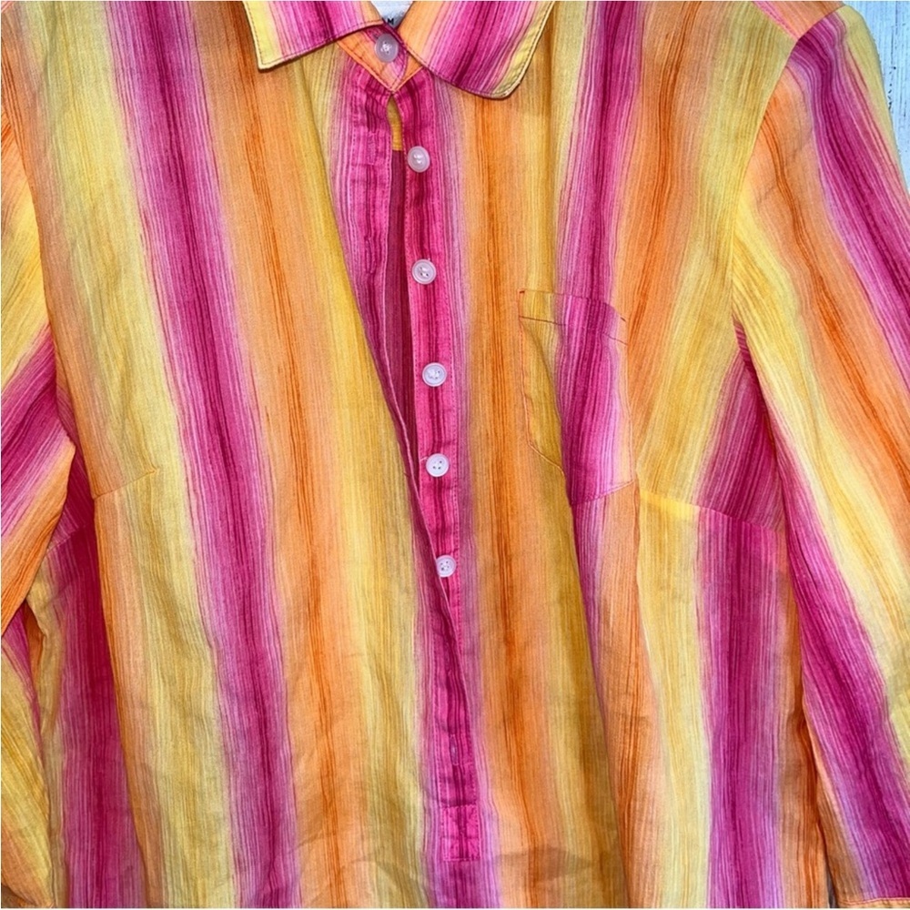 Talbots Yellow, Orange, & Pink Popover Blouse - Picture 2 of 5